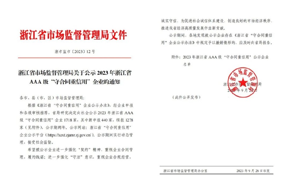 金鷺家具喜獲AAA級“守合同重信用”企業(yè)榮譽稱號